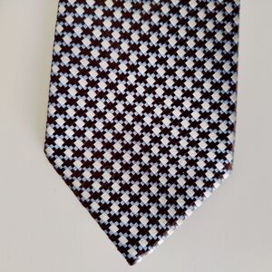 Silk Tie Made In Italy Cesare Casadore Brown & White With Geometric Pattern 60"